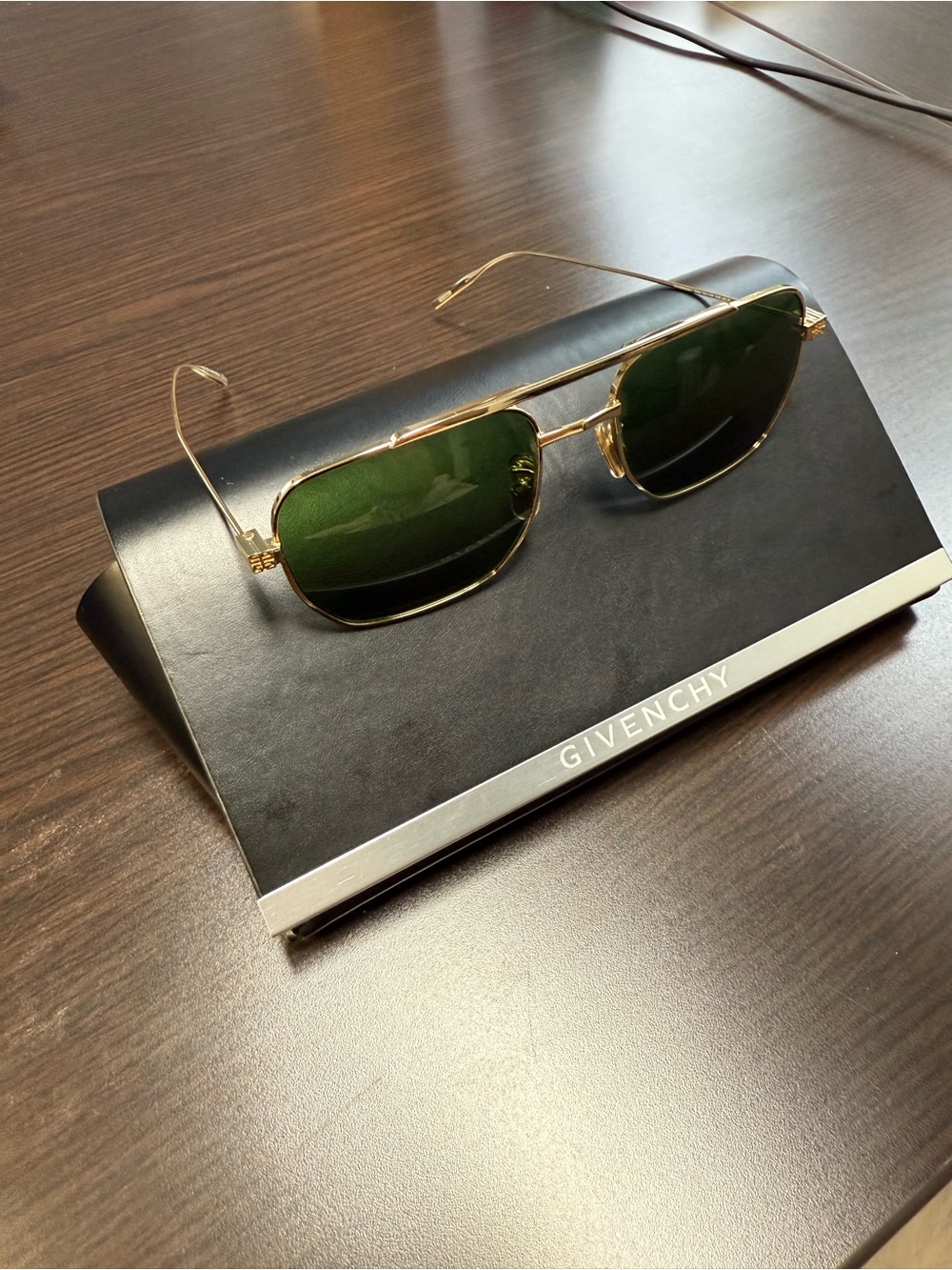 Givenchy Gold Frame Sunglasses with Dark Green Lenses